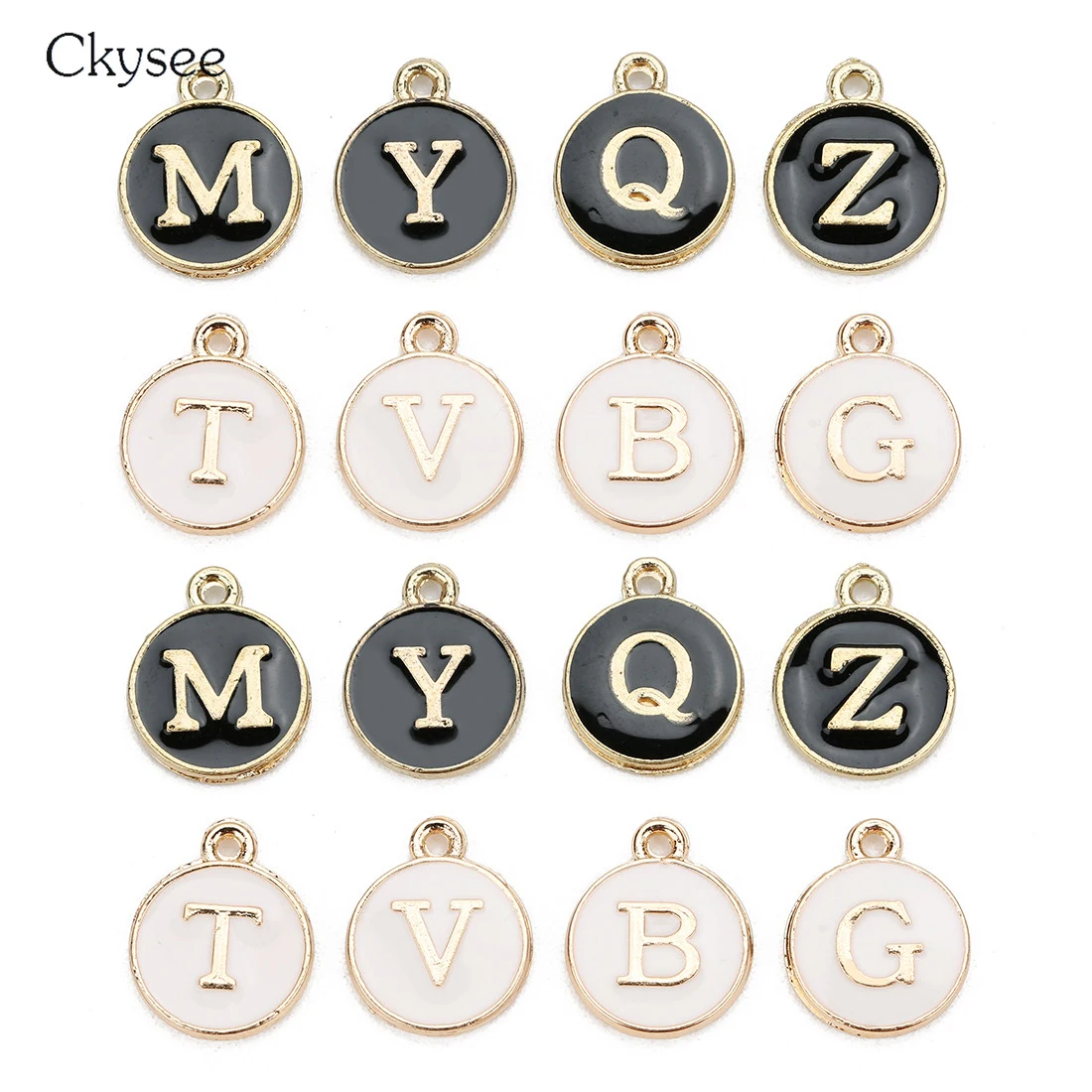 Ckysee, 10 шт./лот, 12*14 мм, черный, белый, розовый цвет, эмаль, алфавит, начальные буквы, Подвески ручной работы, подвеска для Diy браслета, изготовления ювелирных изделий