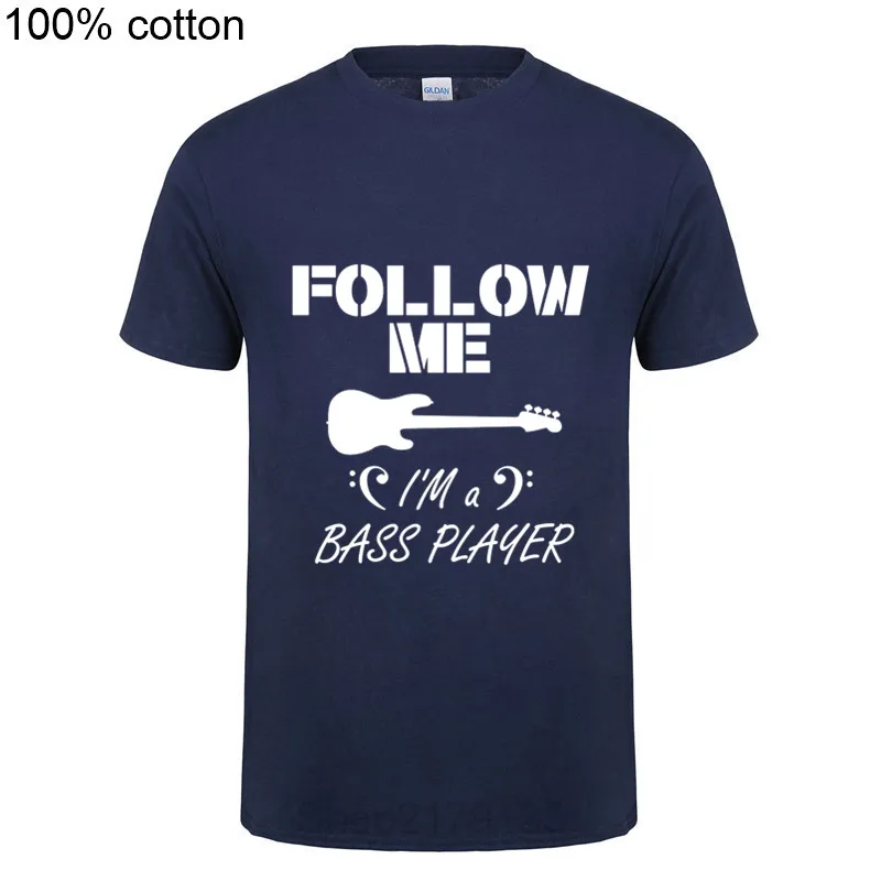 Новое поступление Мужская футболка с надписью Follow me Bass Guitar Player рок-рулон смешная