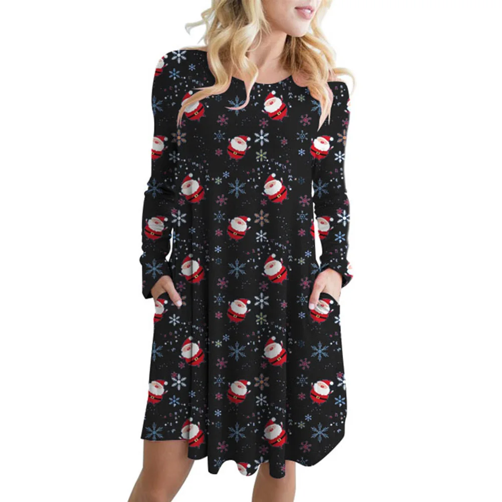 Рождественское платье рождественское женское со снеговиком с Санта Клаусом и