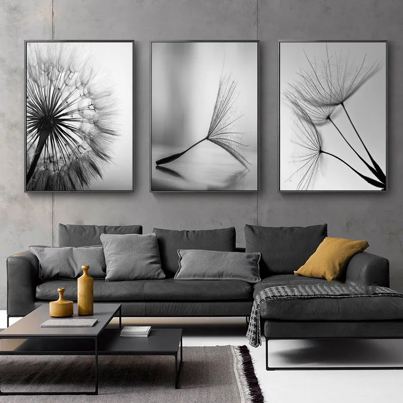 

Modern Print Poster Plant Picture Black & White Dandelion Flower Wall Art Canvas Painting Home Decor for Living Room