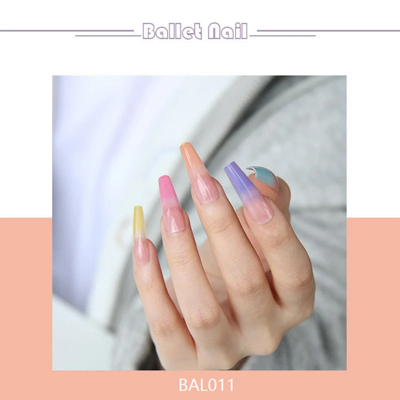 

Gradient 5 Color Super Long Fake Nails Corss Line Green Design Artificial Plastics Press On Nails False Girls Ballerina Z1129