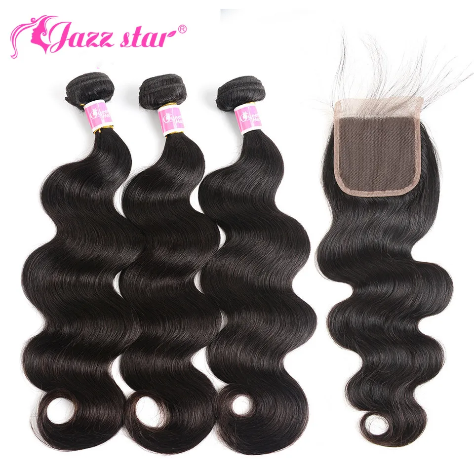 

Brazilian Body Wave Bundles With Closure Brazilian Human Hair Weave 3 Bundles With Closure Jazz Star Non-Remy Hair Extensions