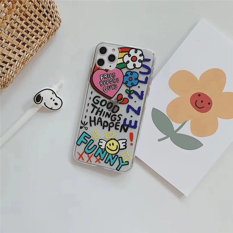 Чехол для телефона с граффити сердечками радужными цветами и буквами Iphone 11 Pro Max X