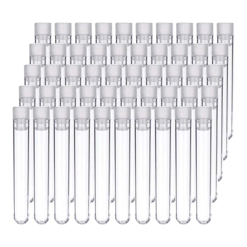 

100Pcs Clear Plastic Test Tubes with White Screw Caps Sample Containers Bottles Push Caps 12X75mm
