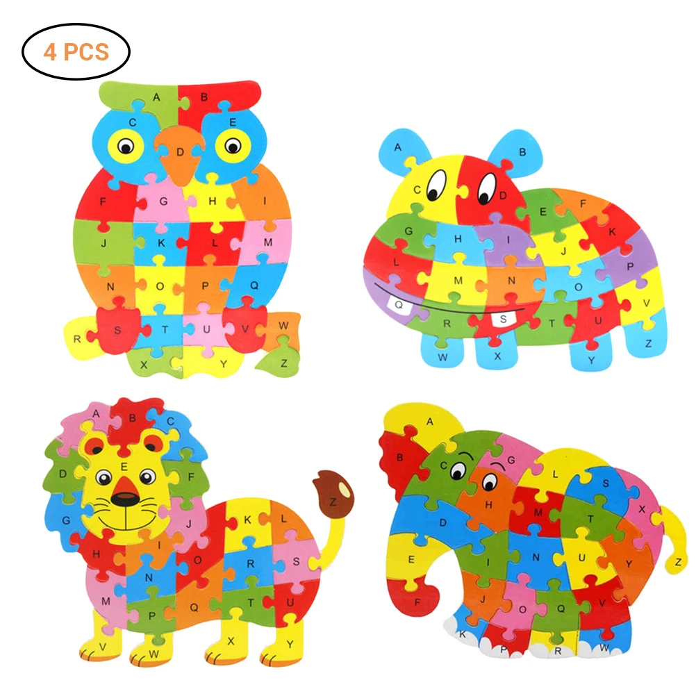 4 шт. буквы Животных Головоломки блоки деревянные головоломки животные Сова Лев