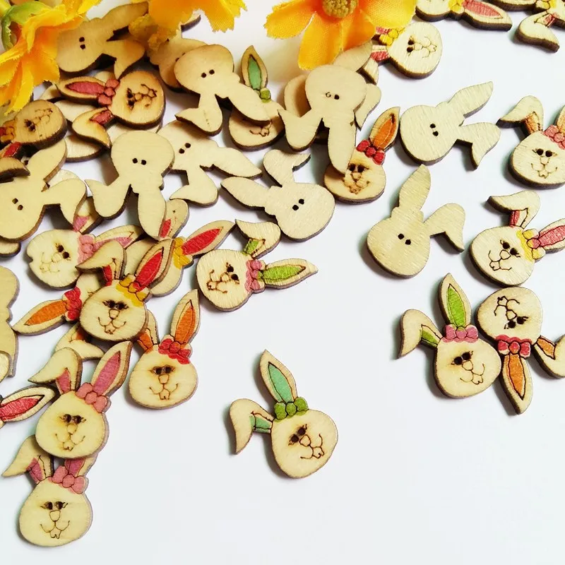 50 шт./упак. 18*25 мм случайные смешанные деревянные пуговицы кролик декоративные