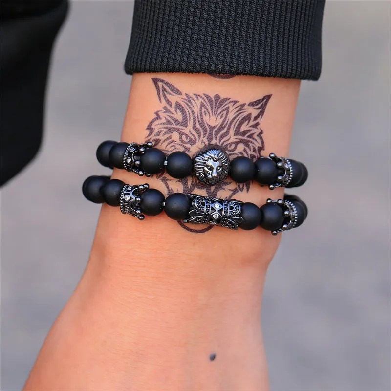 2 шт./компл. Винтажный Мужской браслет с изящной головой льва из фианита короной 8