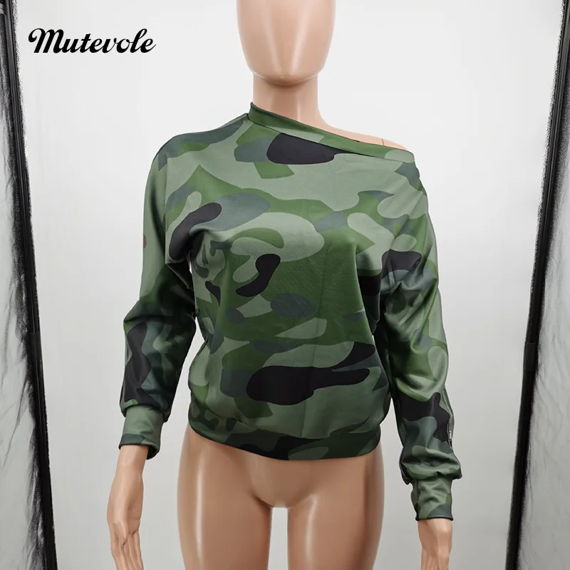 Mutevole Women Sexy Slash Neck Camouflage Shirts Casual Button Long Sleeve Blouse Ladies Fashion Autumn Crop Top Shirt | Женская одежда