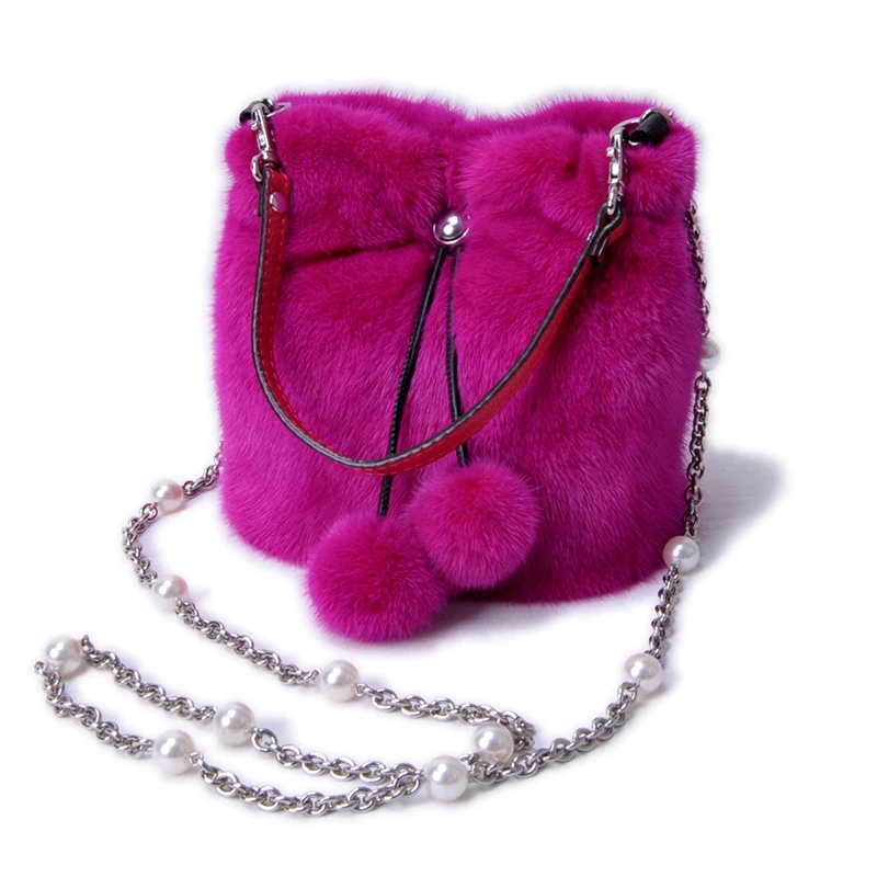 Woman Real Fox Fur Shoulder Bag Totes Handbag Brand Party Bag Women Ladies Hand Bags Luxury Designer Evening Bag Fur Leather