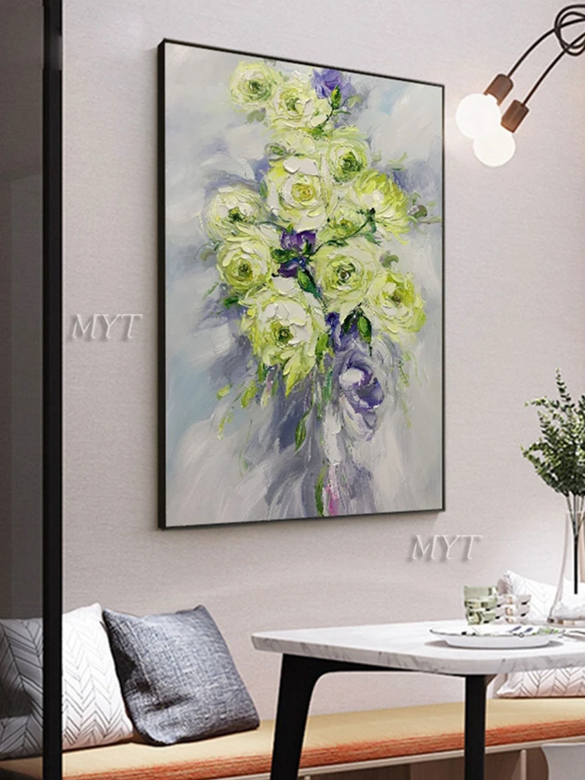 

Вертикальный фиолетовый фон Желтый нож цветок впечатление масляная живопись 100% ручная роспись картины для украшения стен