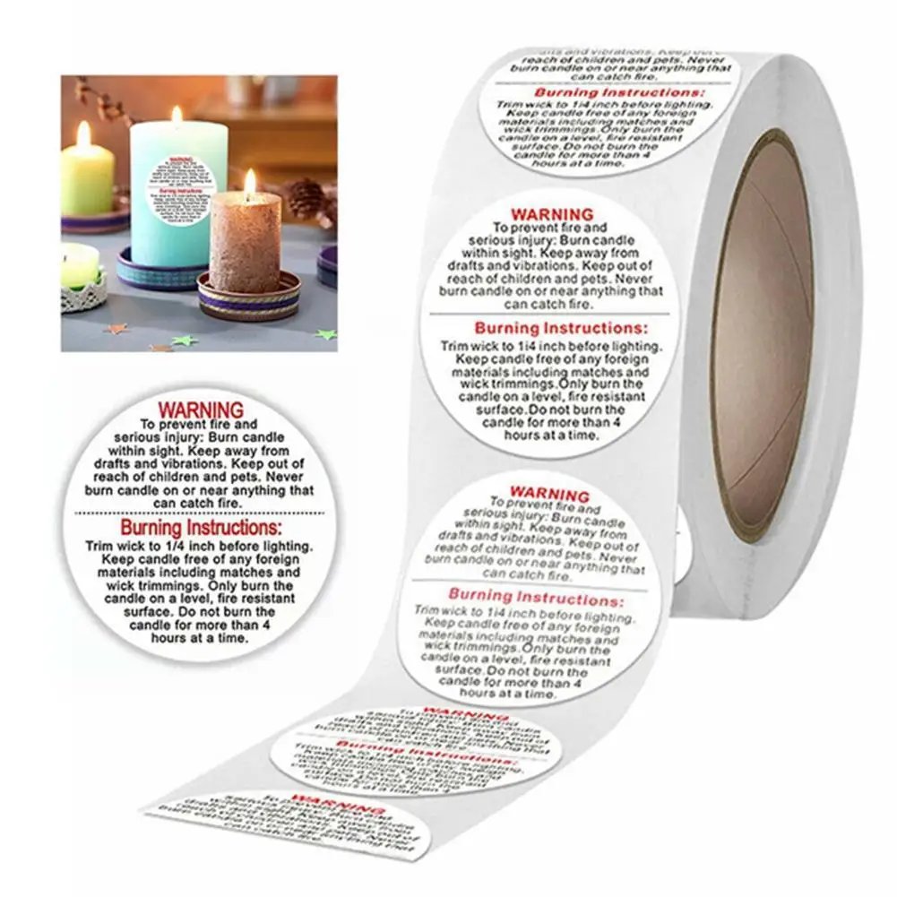 

500pcs/roll Coated Paper English Holiday Decoration Envelope Christmas Sticker Candle Warning Sticker Round Roll Sticker