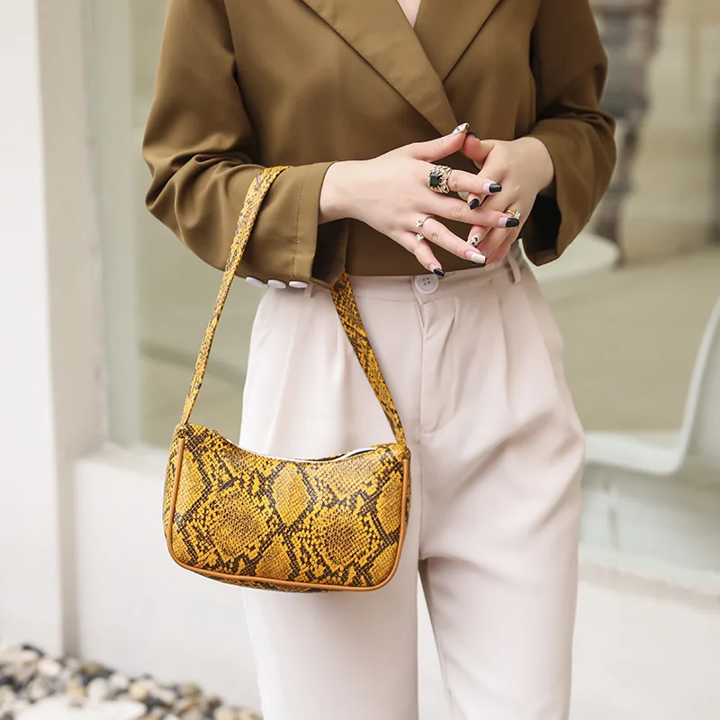 

Baguette Bags Fashion Serpentine Shoulder Bags for Women 2020 Design Luxury Hand Bag Female Travel Mini Totes Retro Underarm Bag