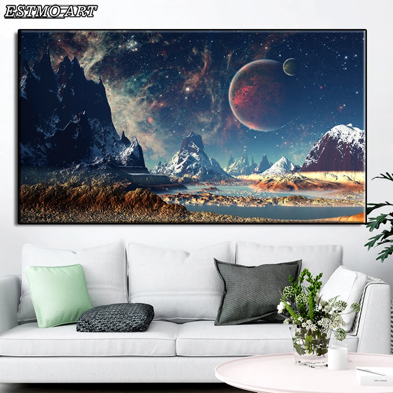 

Canvas painting for living room Big perspective Starry sky moon Wall Art Posters Creativity Hoom Decor Landscape Paintings