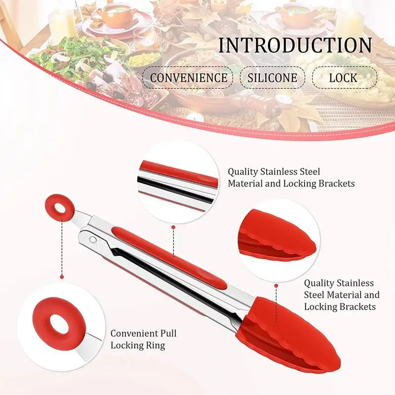 

kitchen tongs stainless steel Non-stick Silicone BBQ Grilling Tong Salad Bread Serving Tong Food Tongs cocina accesorio