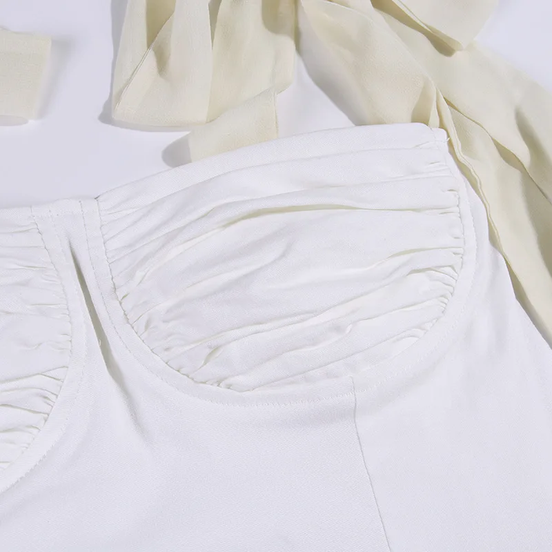 

New Bow Tank Top Women Fashion White Bras Chiffon Solid Sexy Streetwear Tops Slim Lacing Spaghetti Strap Bustier Top 2021 Summer