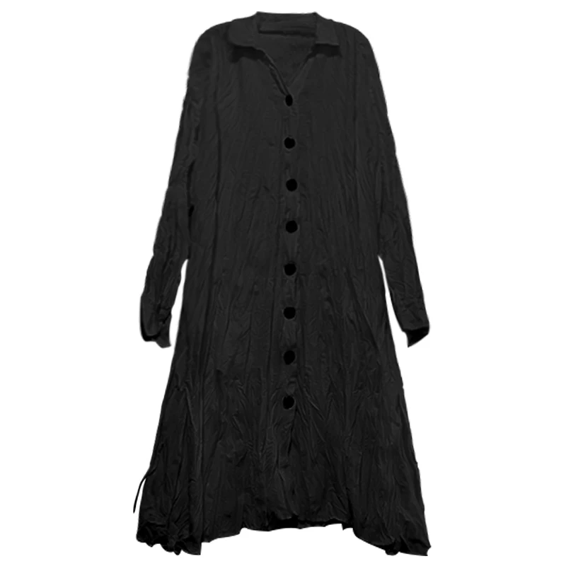 SHENGPALAE 2020 New Spring Long Dress Women Vintage Loose High Waist Slim Was Thin Elegant Black Shirt Pleated ZA2410 | Женская одежда