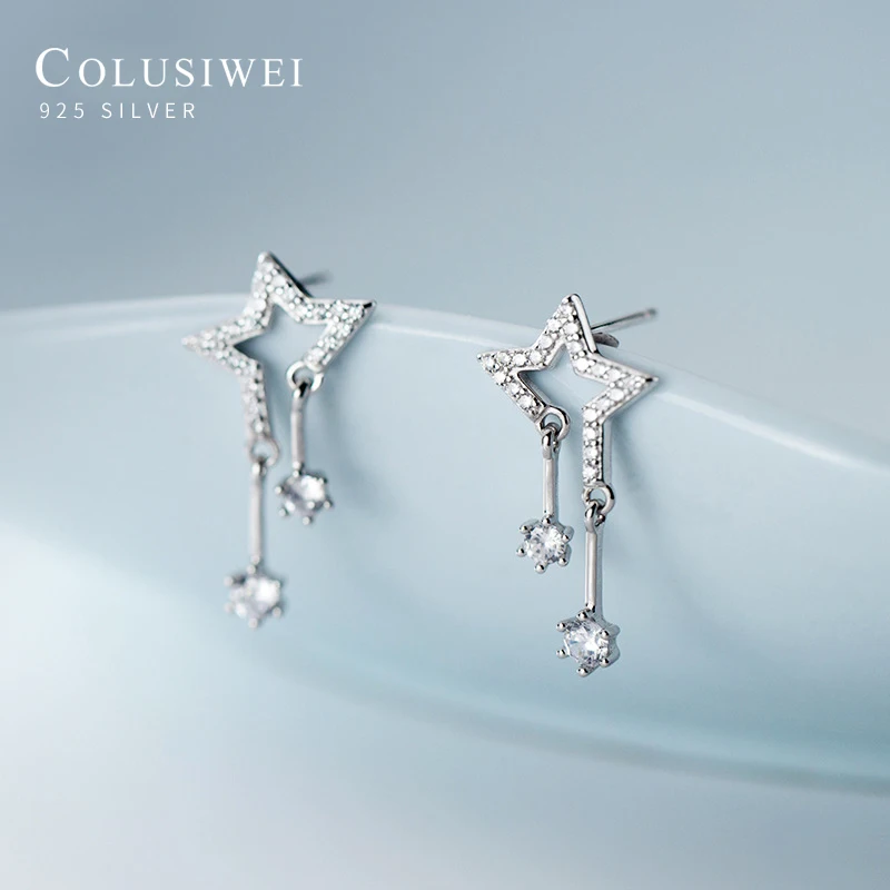 

Серьги-подвески женские из стерлингового серебра 925 пробы, со сверкающими фианитами