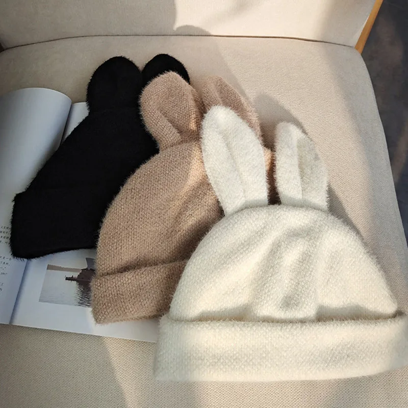 Johnature 2021 Winter New Korean Knitting Cute Cartoon Women Hats Fashion All Match Warm Solid Color 3 Colors Hats