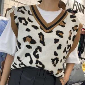 Женский трикотажный жилет RUGOD, повседневный жилет с леопардовым принтом без рукавов в Корейском стиле, Осенний Модный пуловер, 2019