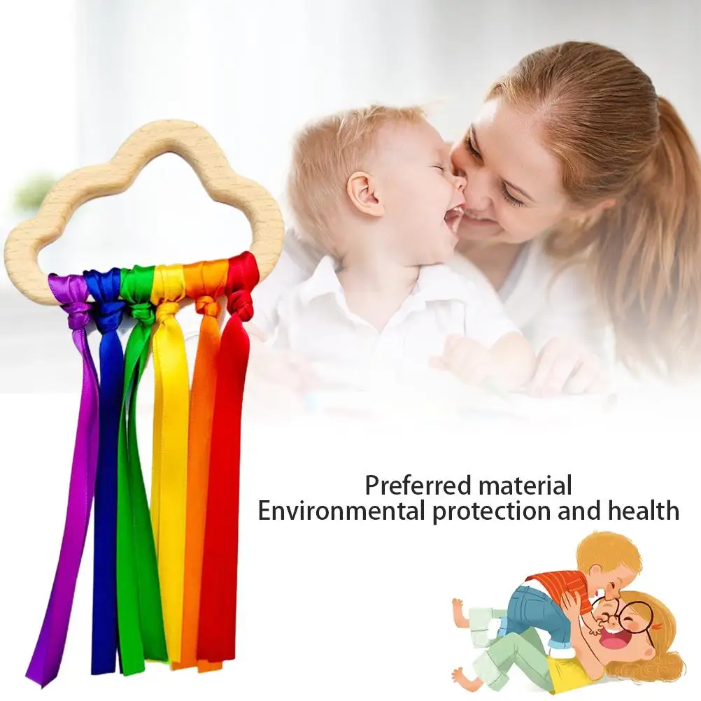 2 шт. Радуга деревянные лента кольцо Вальдорф Детская Игрушка прорезыватель