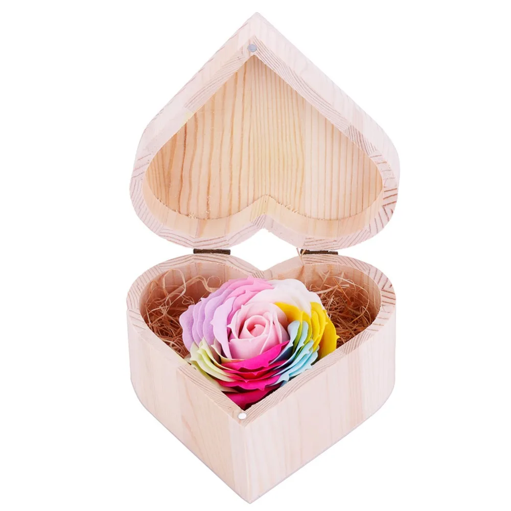 

Multi-colored Heart Patten Wood Box Rose Flower Decor DIY Body Bath Soap Valentines Gift Free shipping