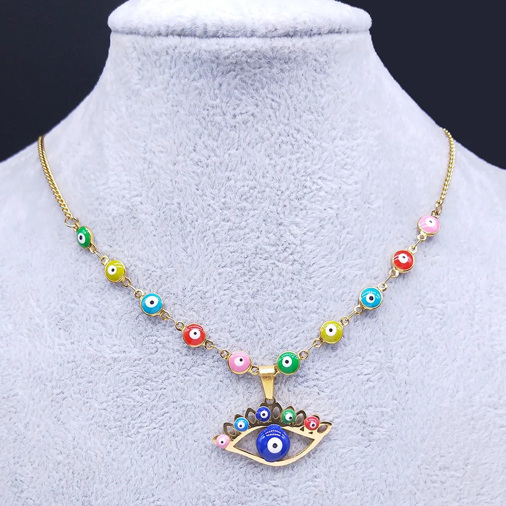 2022 красивое ожерелье-чокер из нержавеющей стали с турецким глазом ожерелье