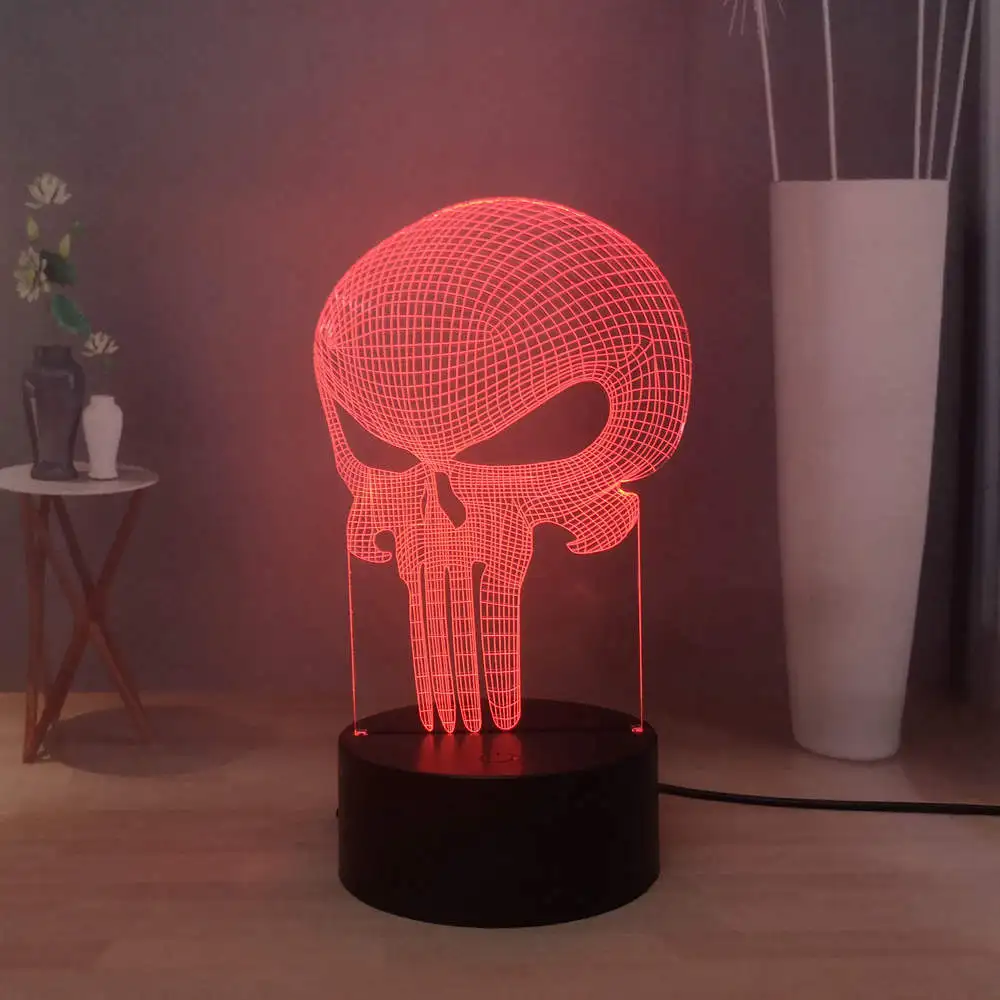 Горячая продажа фильм 3D фигурка крутой Каратель герой череп 7 цветов Изменение LED