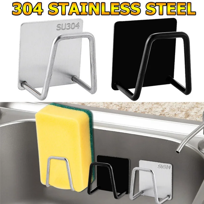 

Kitchen Stainless Steel Sponges Holder Self Adhesive Sink Sponges Drain Drying Rack Kitchen Sink Accessories Storage Organizer