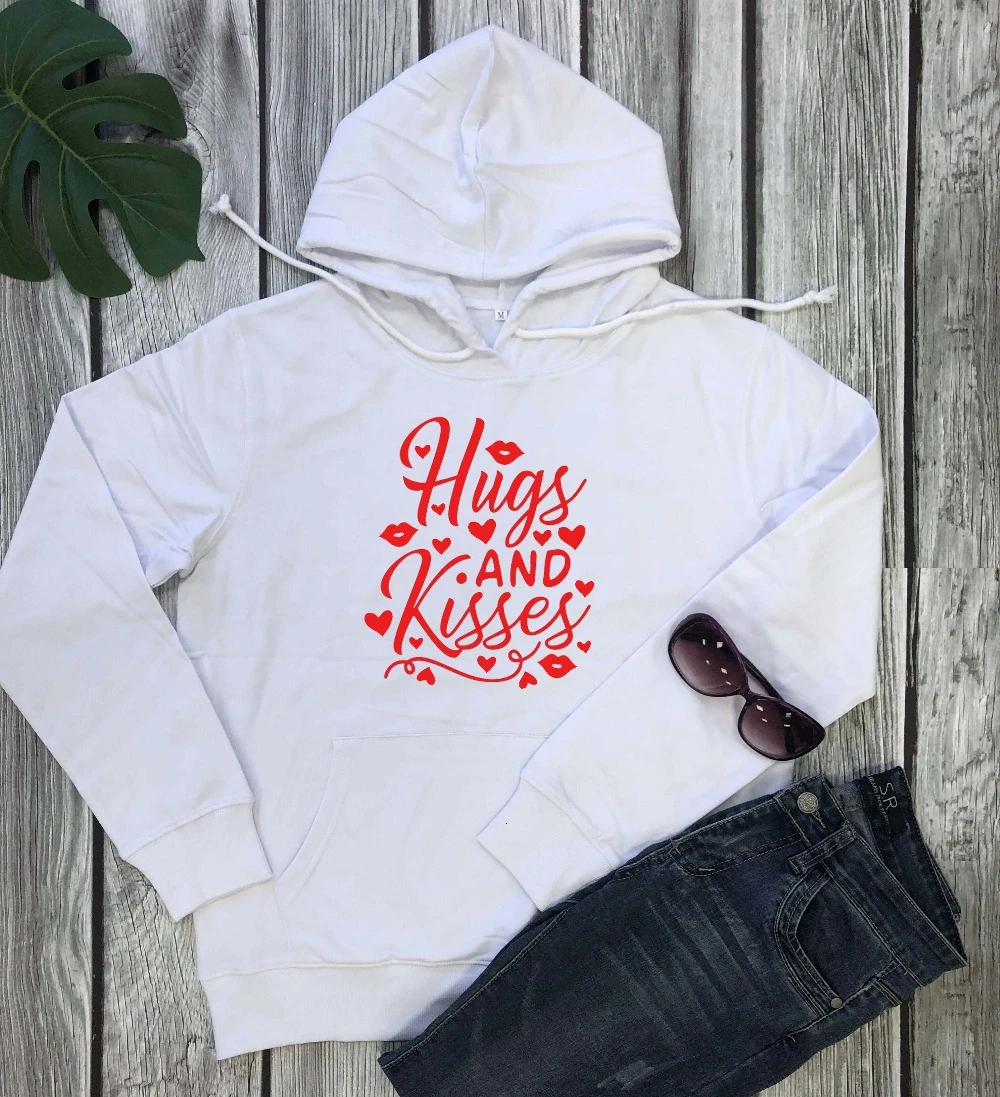 

Hugs and kisses hoodies women fashion casual funny heart graphic tumblr vintage quote Valentine's Day hipster unisex tops- L194