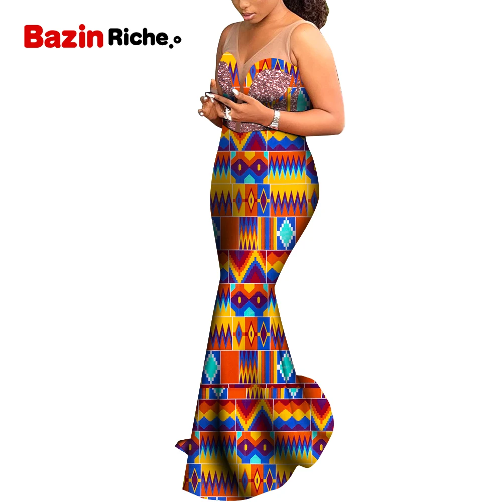 

African Print Evening Dress Long Prom Multicolor Ladies Ankara Wear Wedding Party Clothing WY9156