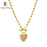 king shiny trendy heart copper pendant necklace for woman punk cubic zirconia 18k gold plated choker necklace girl party jewelry
