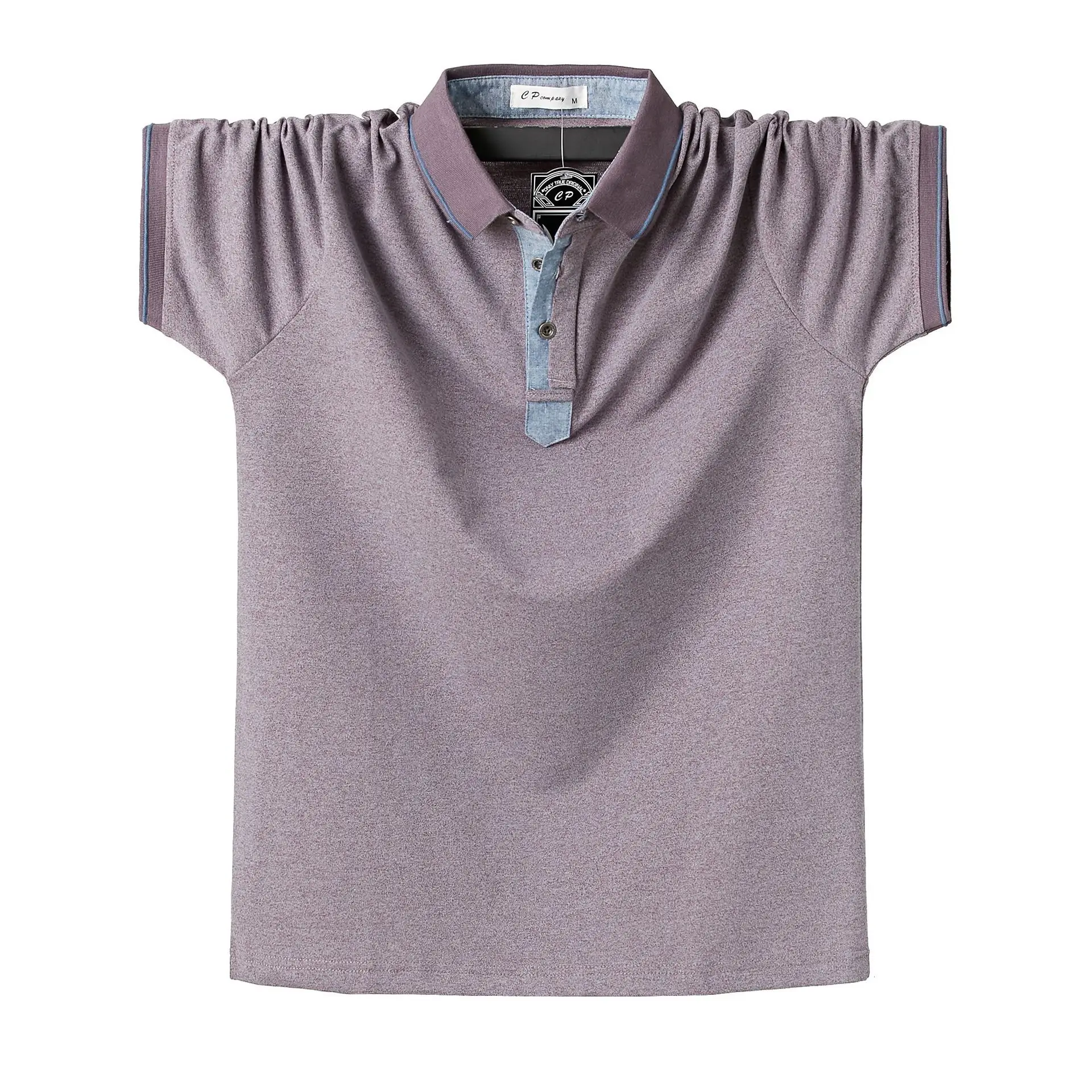 Мужская хлопковая рубашка поло с отложным воротником и короткими рукавами лето