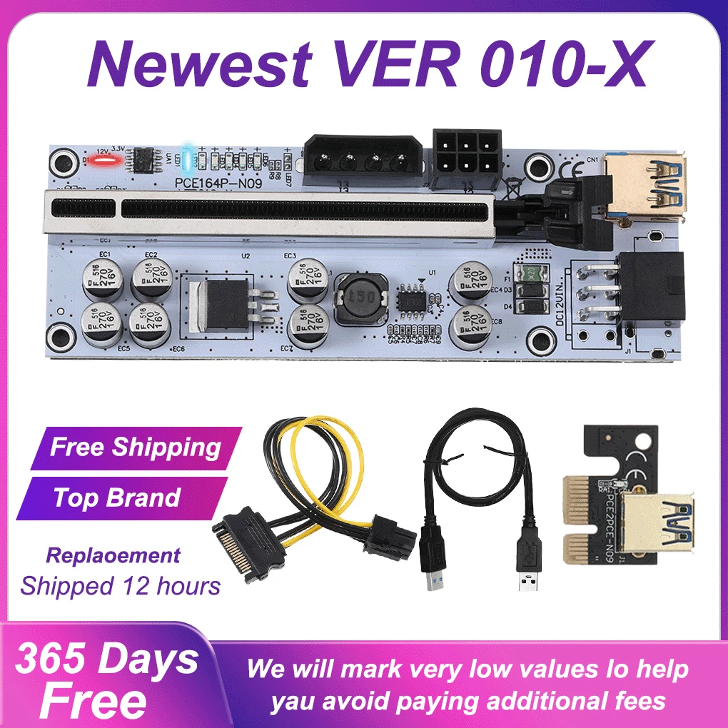 

Newest 1-10PCS Riser VER010 USB 3.0 PCI-E Riser VER010-X Express Cable Riser For Video Card X16 Extender PCI-E Riser Card
