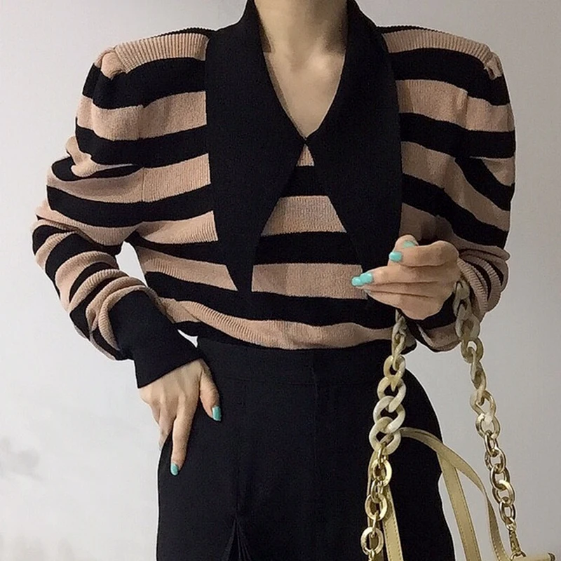 Свитер женский с отложным воротником и длинным рукавом осень 2021 - купить по