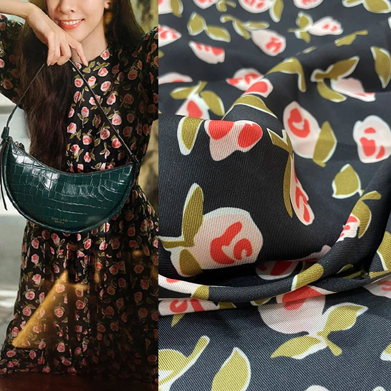 

145cm Width Fashion Small Flower Printed Twill Polyester Fabric For Women Dress Blouse Pants DIY Cloth Sewing Material