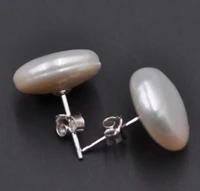 free shipping pearl studs earring s925 free shipping 13 14mm coin flat freshwater