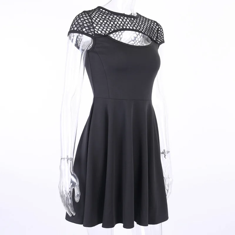 

2020 New Black Gothic lolita Dress Women Vintage Mesh Streetwear Hipster High Waist Solid Dresses Party Nightclub Mini Dress