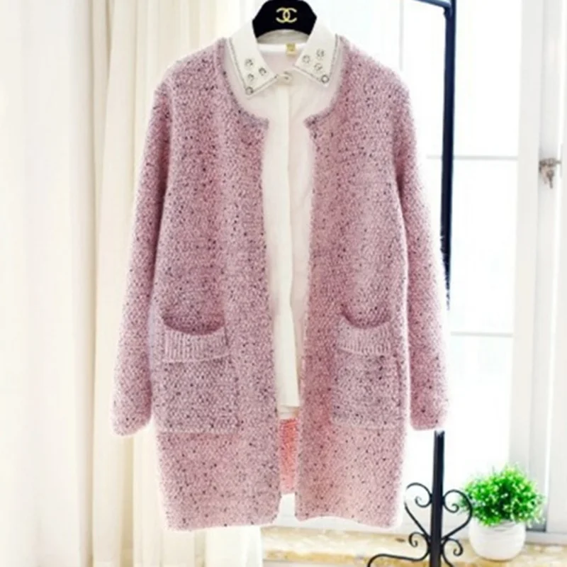 Женский вязаный кардиган с длинным рукавом свободный трикотажный свитер на