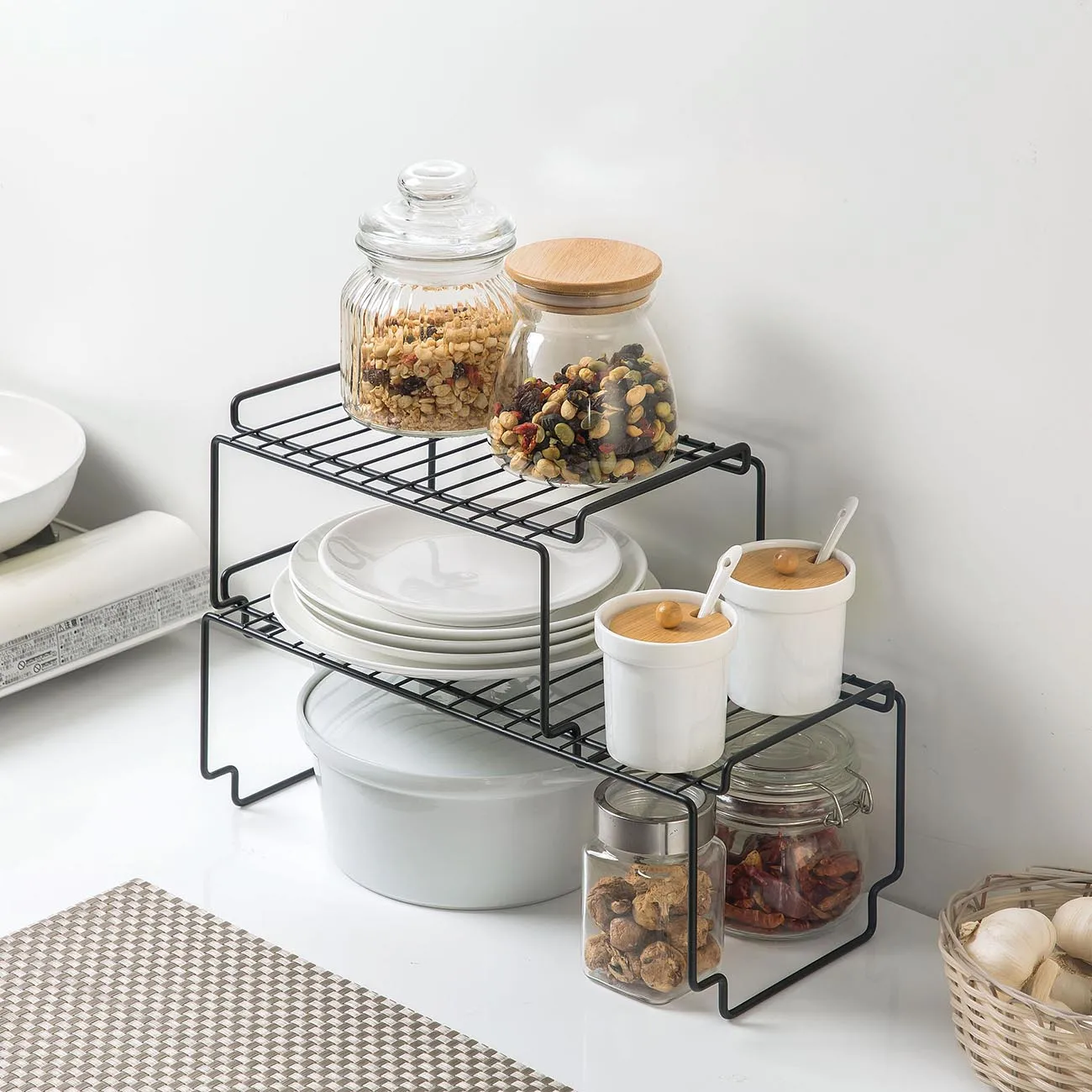 

Adjustable Dish Drying Rack Spice Bottle Holders Bathroom Storage Shelf Kitchen Cabinet Stackable Iron Rack cuisine organiser