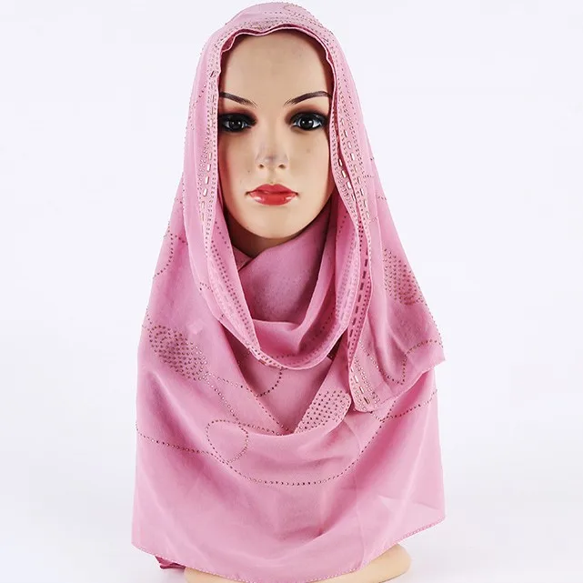 

Stick Diamonds Chiffon Hijab Scarf Turbans Caps Women Long Shawl And Wrap Female Head Scarf Muslim Fashion Scarves Headband Hats
