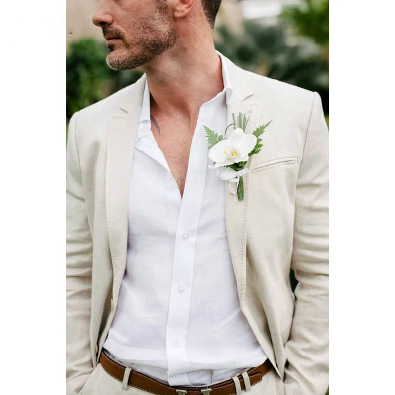 

Mens Suits For Wedding 2021 Men Linen Formal Suits One Buttons 2 Pieces Suit Spring Summer Beach Male Pants Vest Set