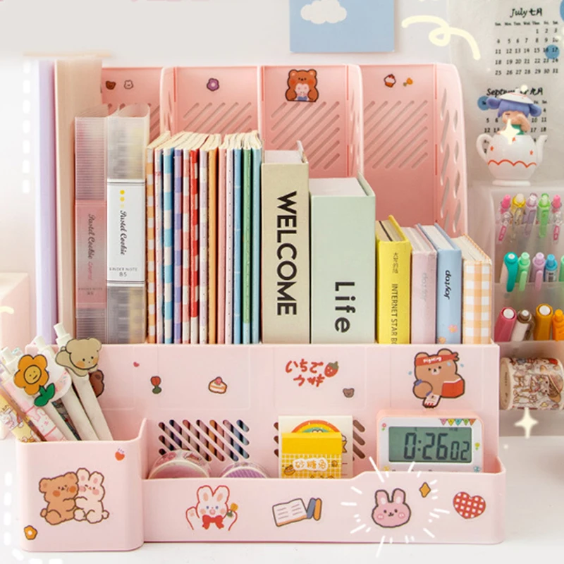 

Настольный органайзер Kawaii, поднос для файлов, настольная подставка для книг, офисный стол, коробка для хранения книг, книжные концы, креатив...