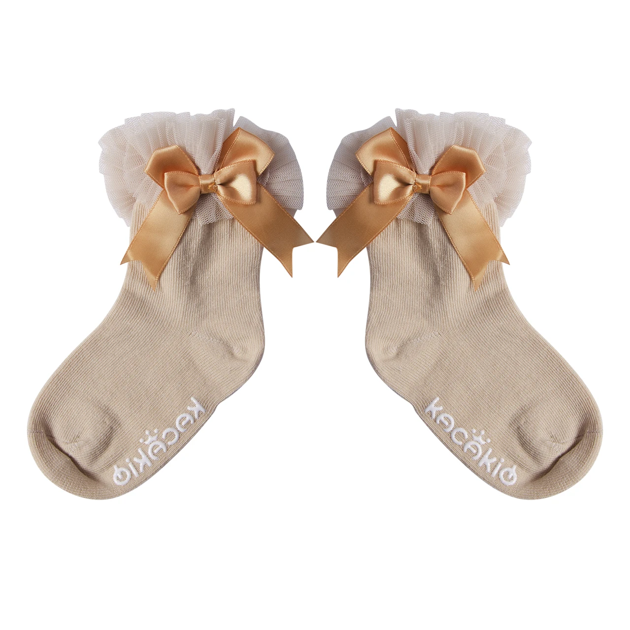 Короткие кружевные носки принцессы с цветочным принтом и бантом для маленьких