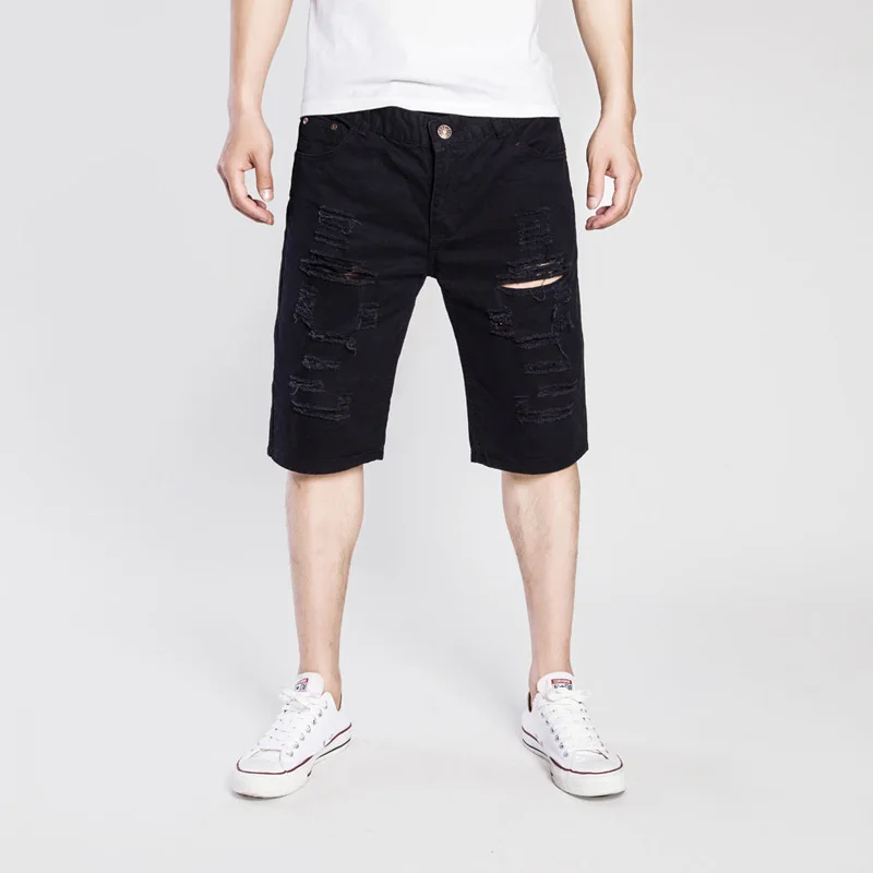 

Men Shorts Summer 2021 Fashion Jean Shorts Men's Zipper Fly Punk Pants Cotton Pocket Ripped Vintage Wash Casual Men Jean Shorts