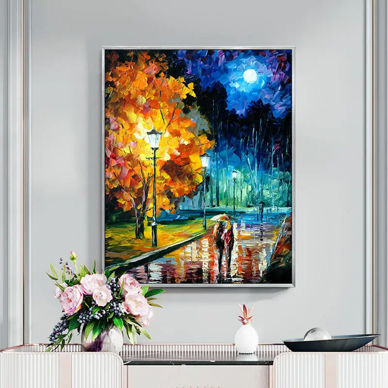 Красочный пейзаж Картина на холсте дождливая ночь уличная картина маслом