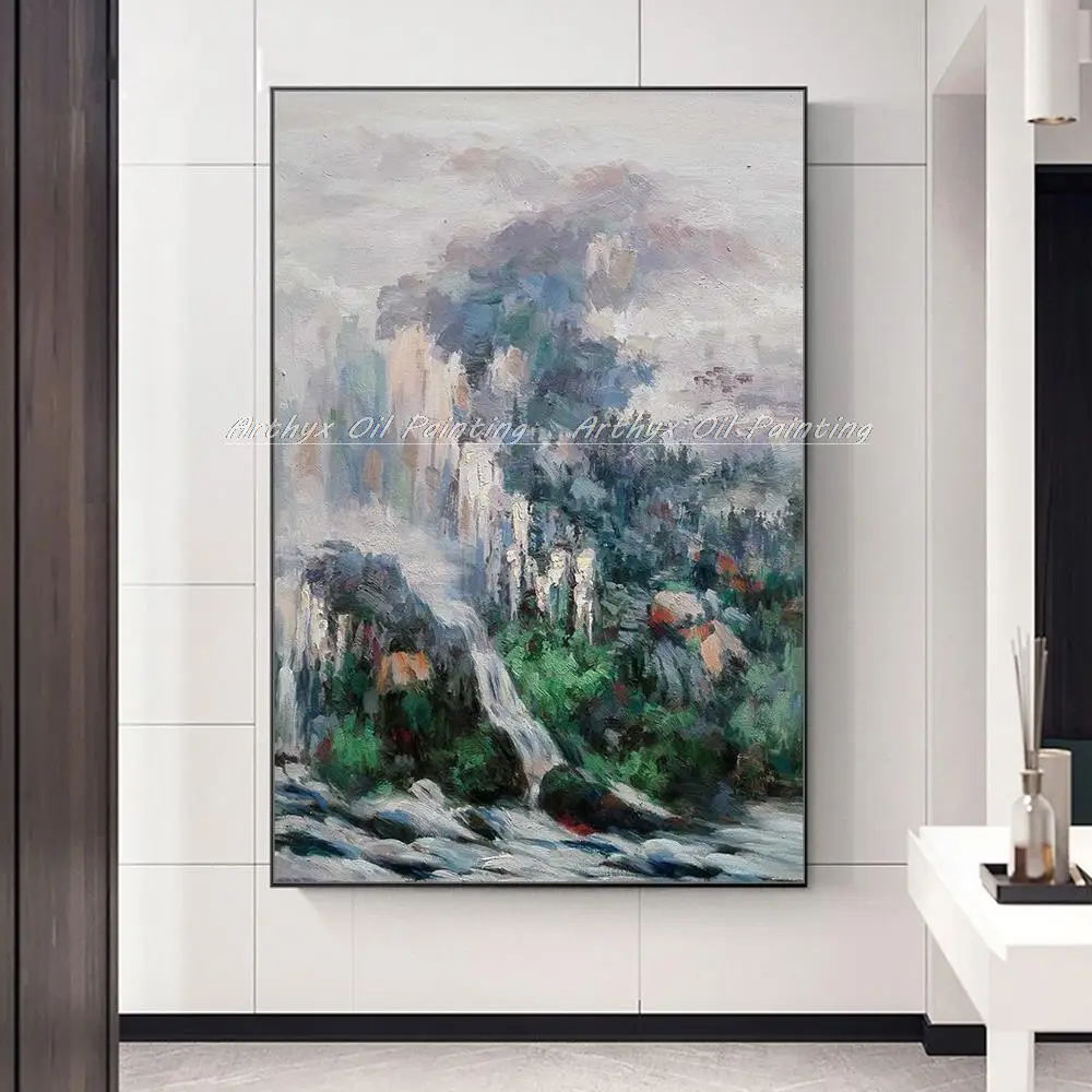

Оригинальный современный Импрессионистский пейзаж Shanshui, картина маслом на холсте, ручная работа, Настенная картина для комнаты, украшение ...