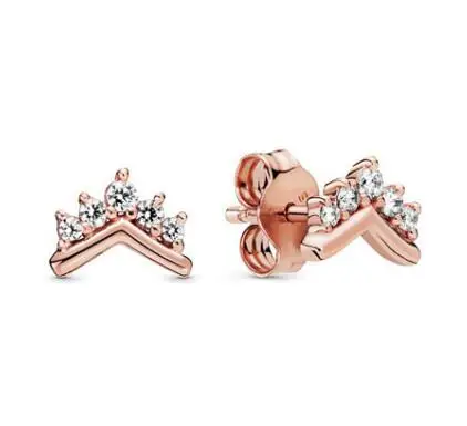 

925 Sterling Silver pan Earring Autumn Rose Gold Tiara Wishbone Studs Earring For Women Wedding Gift Fashion Jewelry