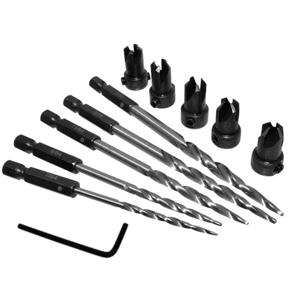 

11pcs/set HSS Hex Shank Taper Drills Counter Sink Holes Carpenter Countersink Bit Woodworking Drill Bit Screws Wrench