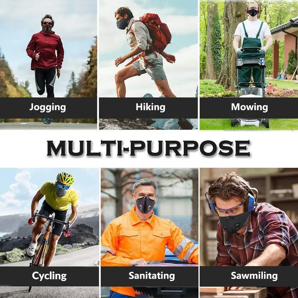 

3 pcs Sport Face Mask With Carbon Activated Filters Breathable Cycling Mask Dustproof Bicycle Respirator Training Earloop Mask