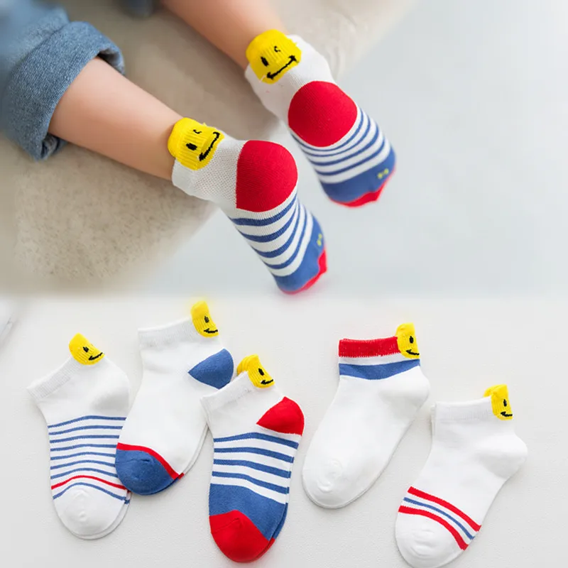 

5Pairs/lot 1-12Y Kids Socks Summer Cotton Cartoon Smiling Face Kids Socks Girls Mesh Cute Newborn Boy Toddler Children Socks